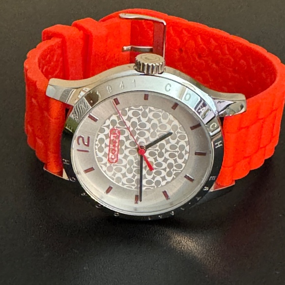 COACH Maddy Silicone Strap Signature Watch - Orange, Silver Stainless Case - Picture 4 of 11